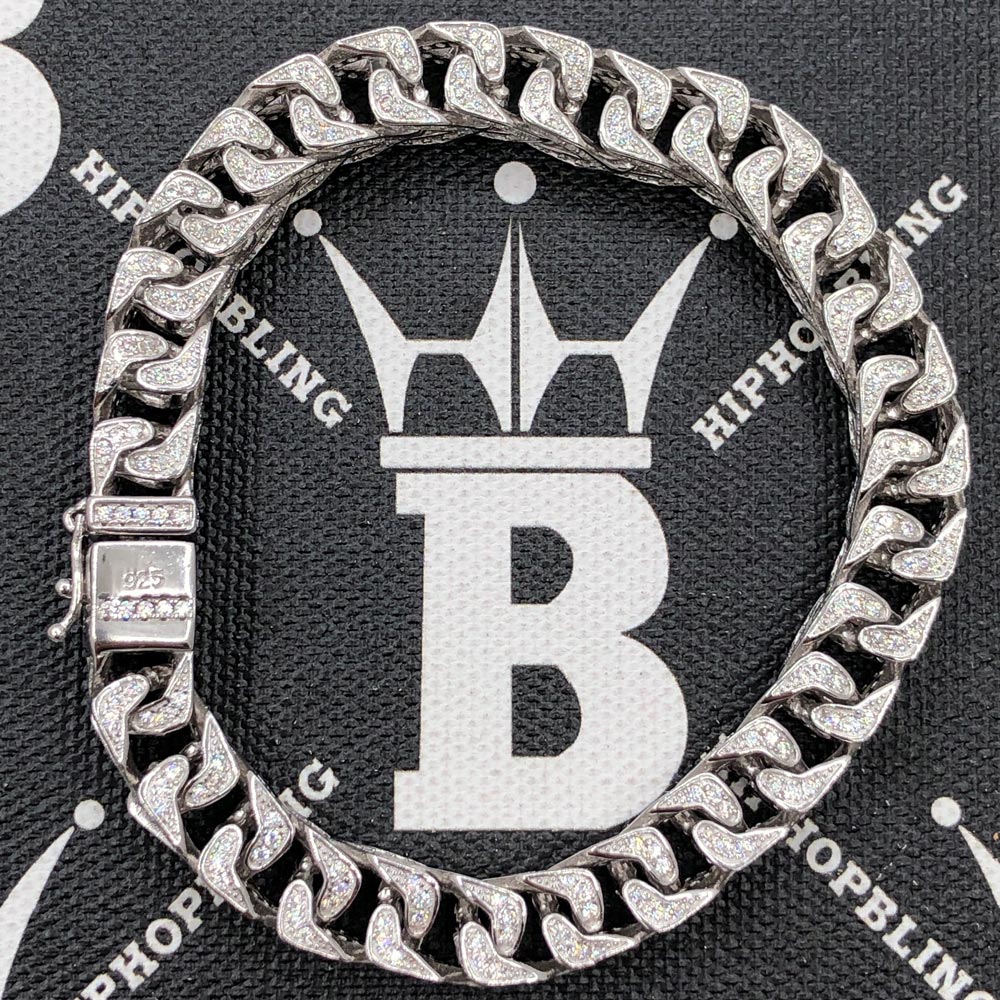 Franco Moissanite Bracelet Iced Out 8MM .925 Sterling Silver 8" Bracelet HipHopBling