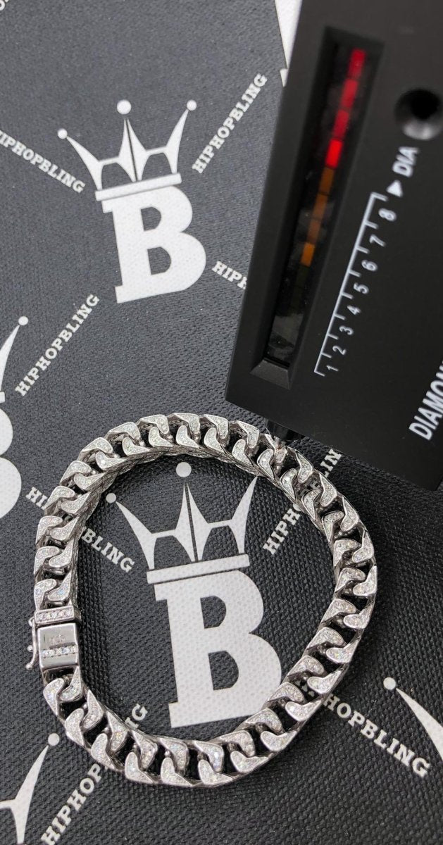 Franco Moissanite Bracelet Iced Out 8MM .925 Sterling Silver 8" Bracelet HipHopBling