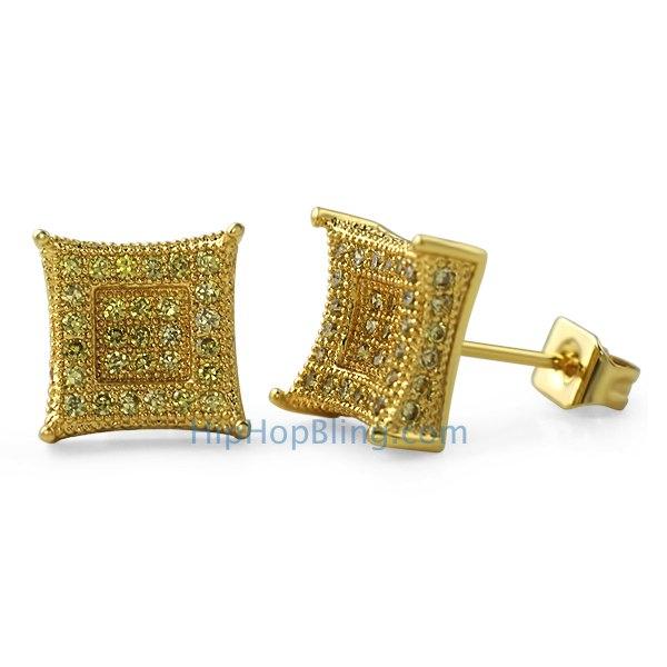 FREE 3D Box Kite L Lemonade CZ Micro Pave Earrings - Shipping HipHopBling