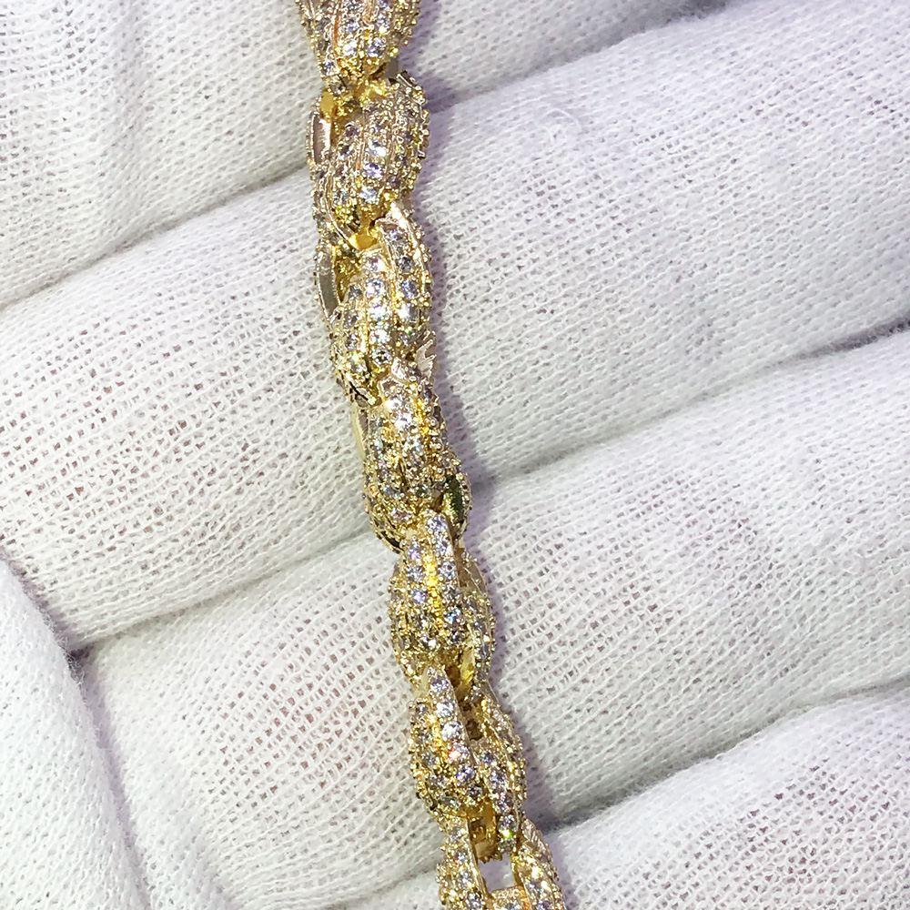 French Rope 8MM VVS CZ Iced Out Hip Hop Bracelet Yellow Gold 8" HipHopBling