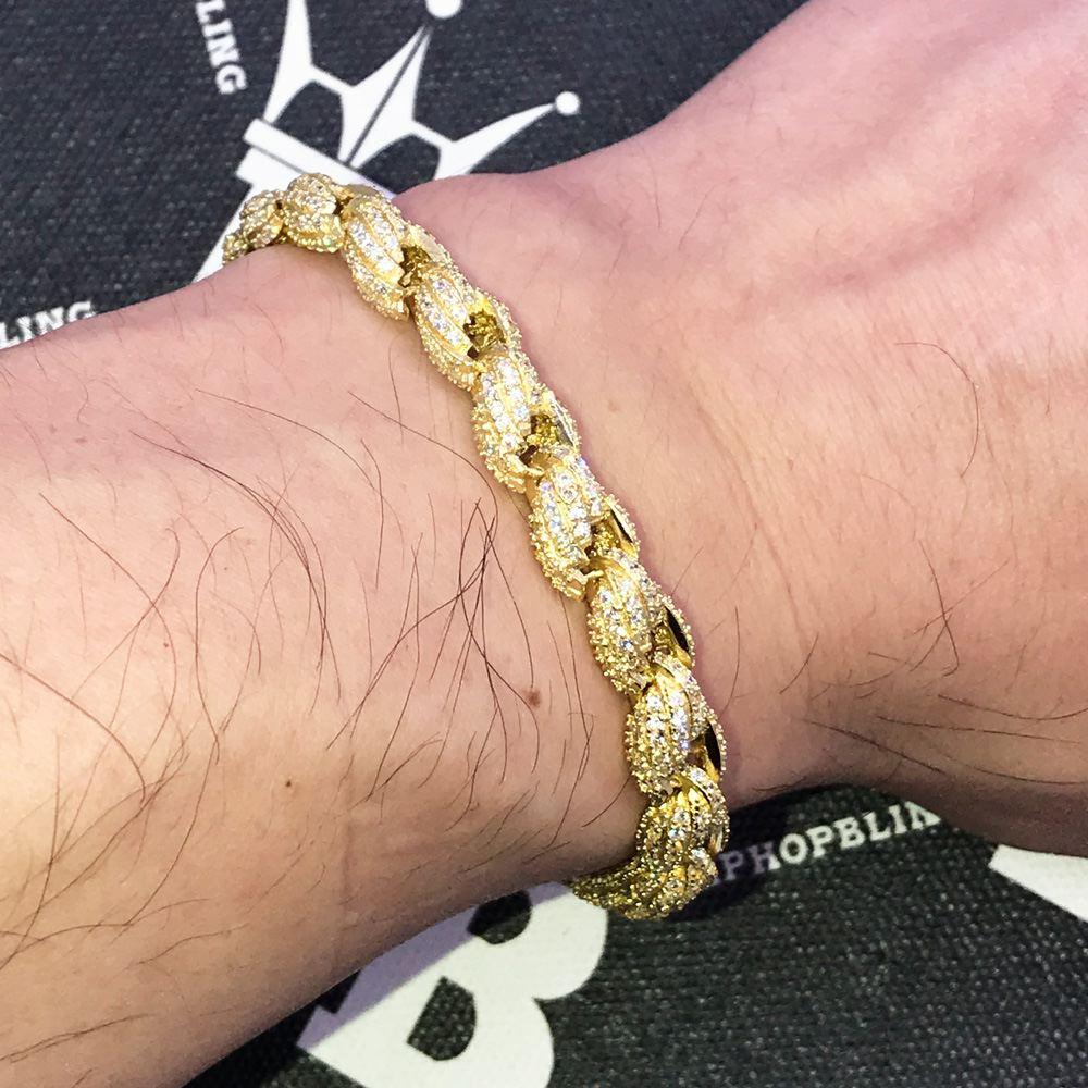 French Rope 8MM VVS CZ Iced Out Hip Hop Bracelet Yellow Gold 8" HipHopBling