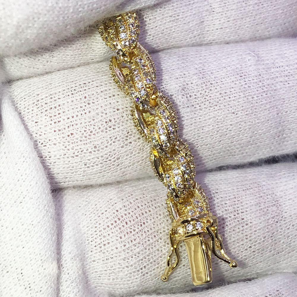 French Rope 8MM VVS CZ Iced Out Hip Hop Bracelet Yellow Gold 8" HipHopBling