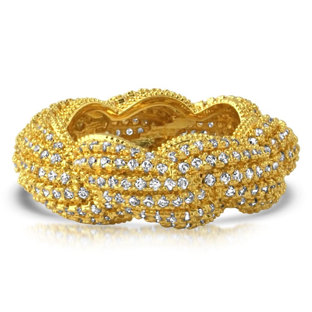 French Rope CZ Eternity Band Hip Hop Ring Yellow Gold 7 HipHopBling