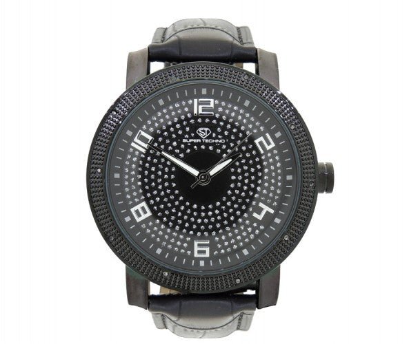 Fresh All Black Super Techno Real Diamond Watch Bling HipHopBling