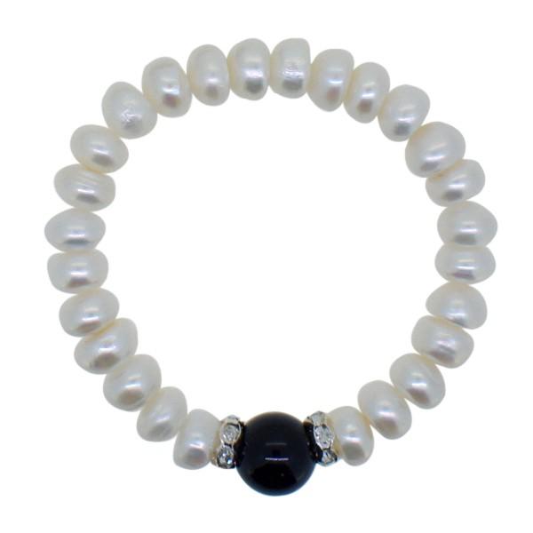 Freshwater Pearl Bracelet Black Natural Stone HipHopBling