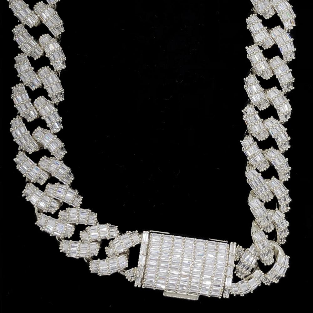 Full Baguette Cuban Hip Hop Bling Bling CZ Iced Out Chain White Gold 18" HipHopBling