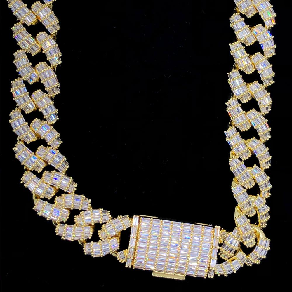 Full Baguette Cuban Hip Hop Bling Bling CZ Iced Out Chain Yellow Gold 18" HipHopBling