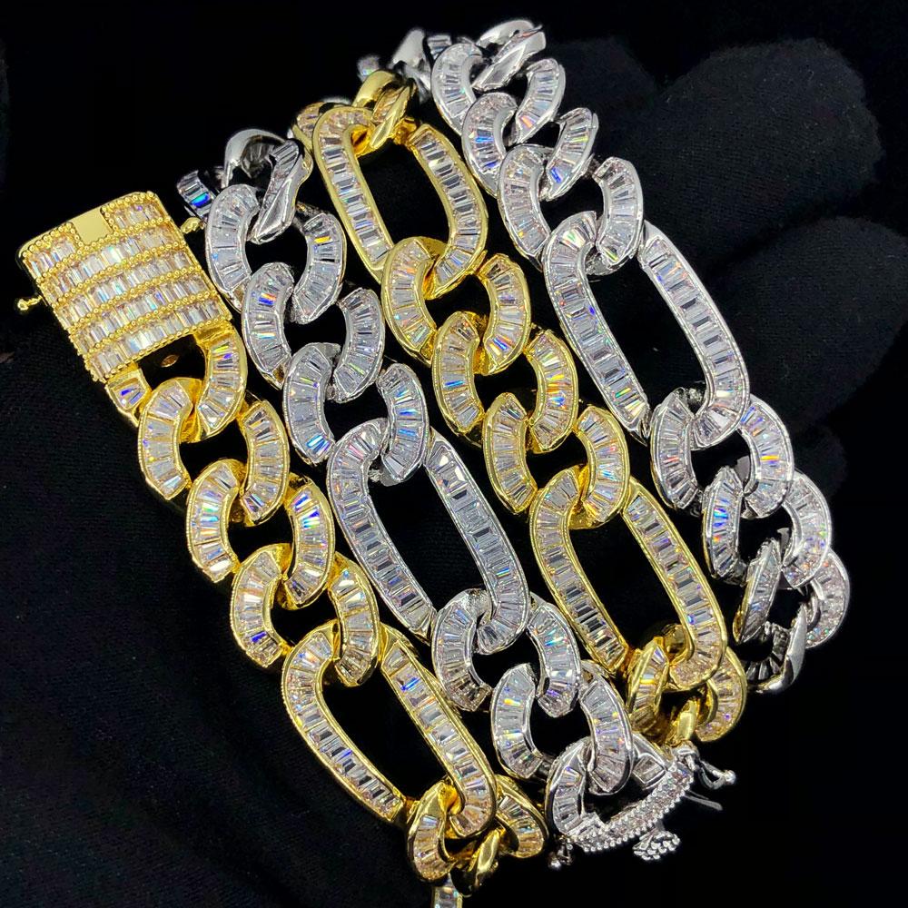 Full Baguette Figaro Hip Hop Bling Bling CZ Iced Out Chain White Gold 18" HipHopBling