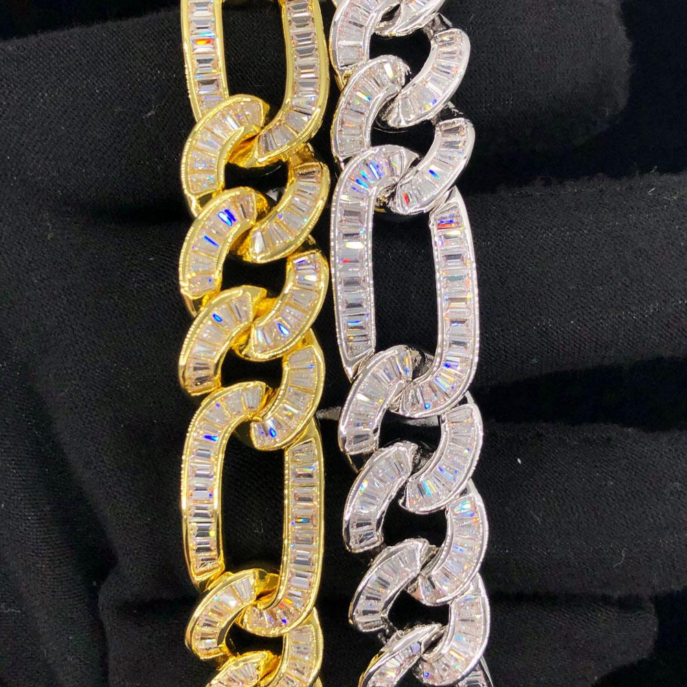 Full Baguette Figaro Hip Hop Bling Bling CZ Iced Out Chain White Gold 18" HipHopBling