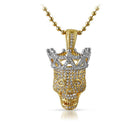 Full Bling 3D Hip Hop Skull Pendant Gold with Silver Crown HipHopBling