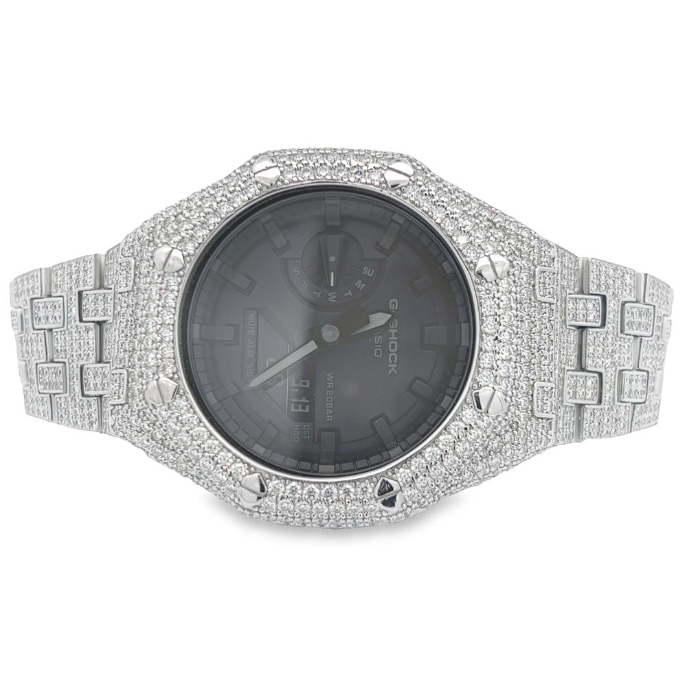 Full Bustdown 17.50 Carat VVS Moissanite Iced Out G Shock GA2100 Watch HipHopBling