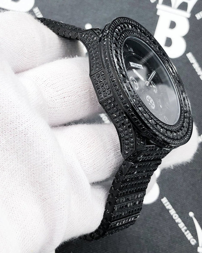 Full Bustdown CZ XL Bling Bling Hip Hop Watch Black HipHopBling