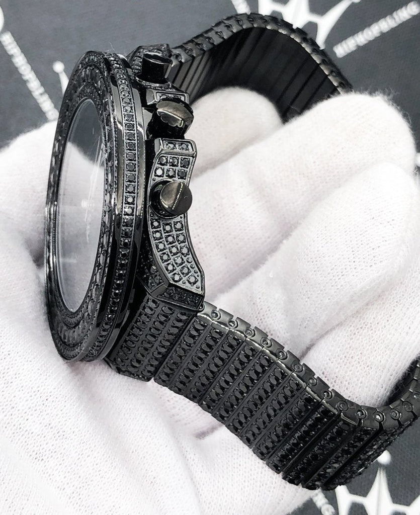 Full Bustdown CZ XL Bling Bling Hip Hop Watch Black HipHopBling