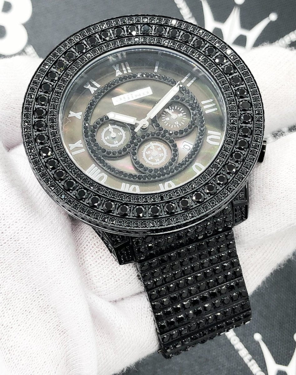 Full Bustdown CZ XL Bling Bling Hip Hop Watch Black HipHopBling