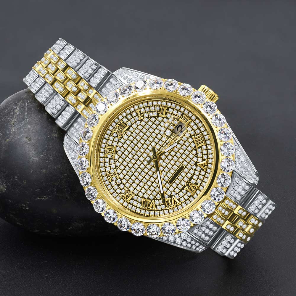 Full Bustdown Jubilee Iced Out Watch 4 Colors Yellow Gold HipHopBling