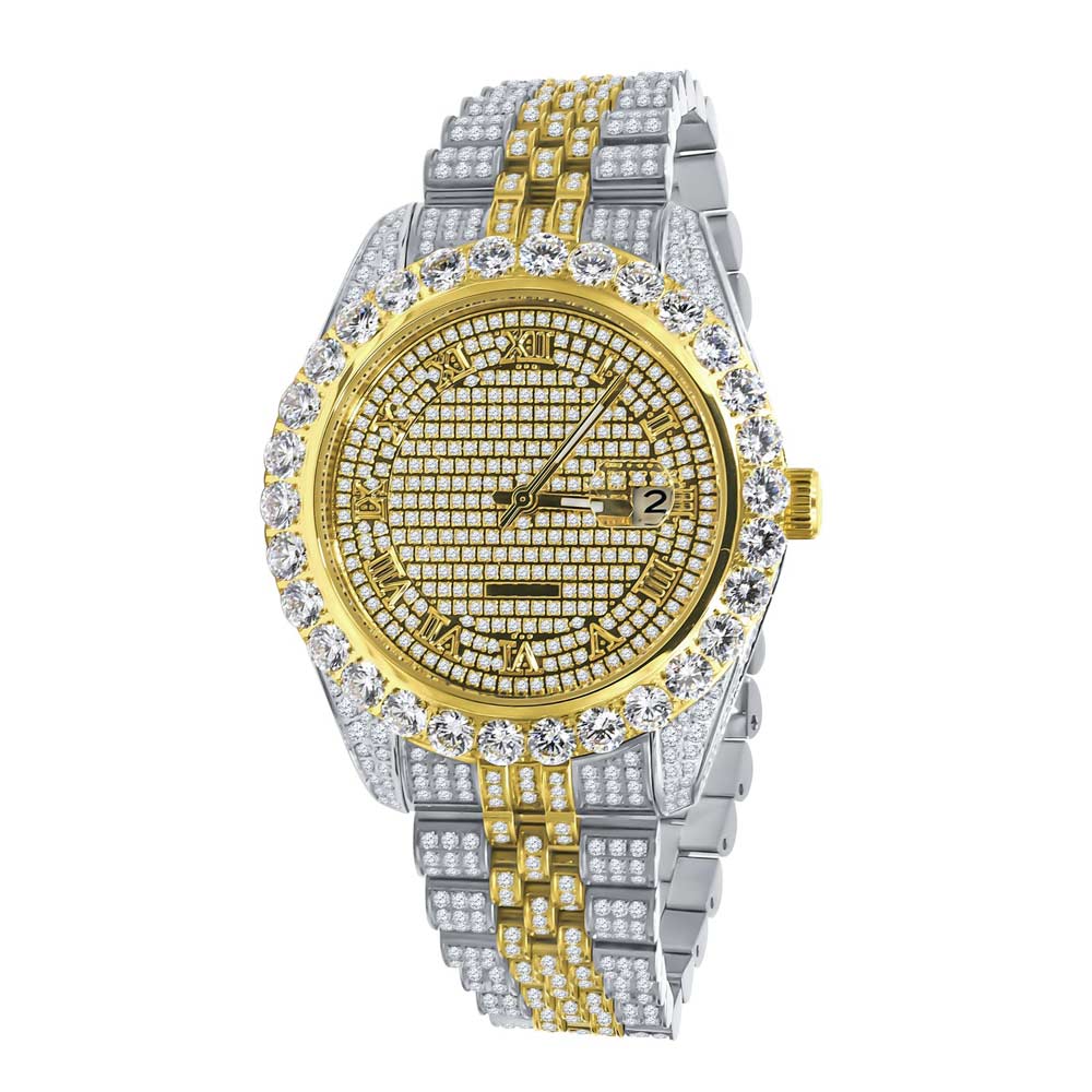 Full Bustdown Jubilee Iced Out Watch 4 Colors Yellow Gold HipHopBling