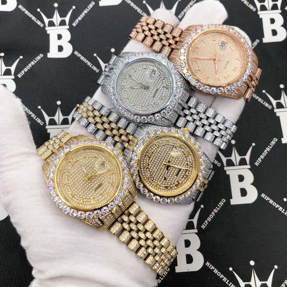 Full Bustdown Jubilee Iced Out Watch 4 Colors Yellow Gold HipHopBling