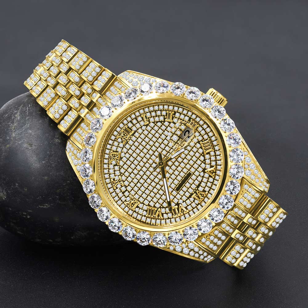Full Bustdown Jubilee Iced Out Watch 4 Colors Yellow Gold HipHopBling