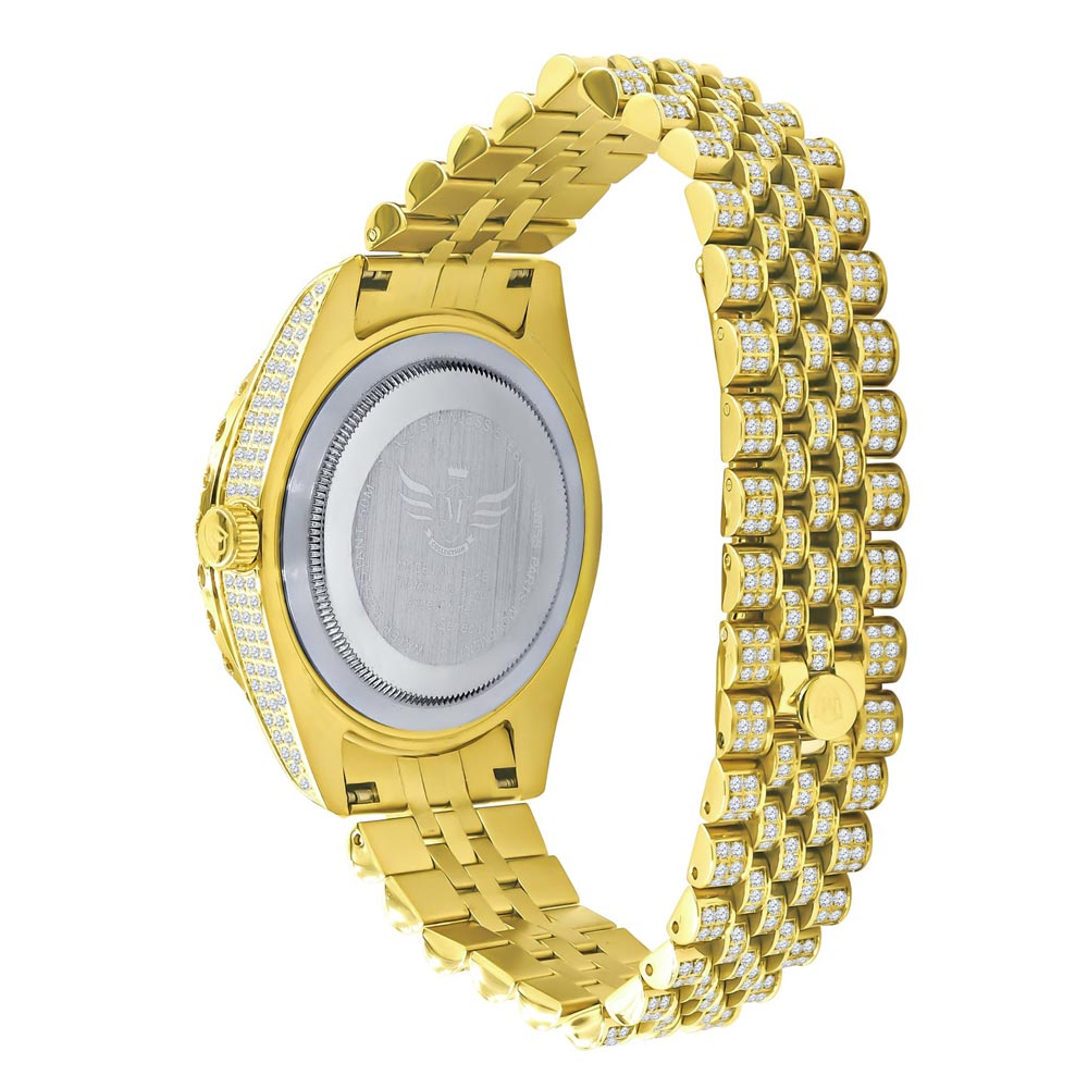 Full Bustdown Jubilee Iced Out Watch 4 Colors Yellow Gold HipHopBling