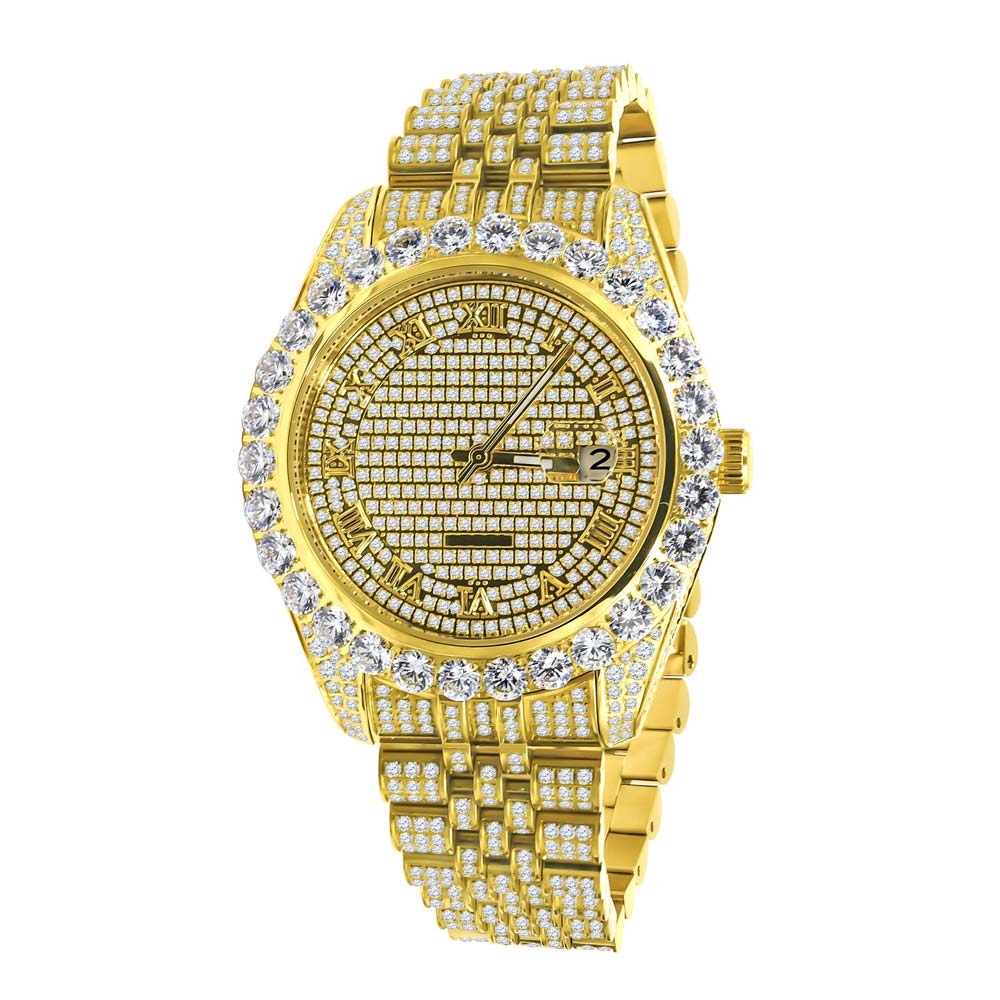 Full Bustdown Jubilee Iced Out Watch 4 Colors Yellow Gold HipHopBling
