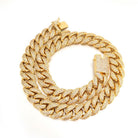 Full CZ Clasp Gold Cuban Chain 15MM Thick Yellow Gold 16" HipHopBling