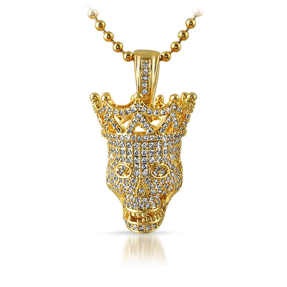 Full CZ Diamond 3D Skull Bling Bling Gold Pendant HipHopBling