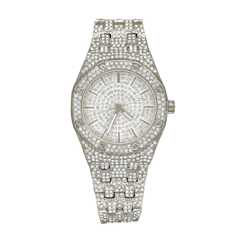 Full Ice Sport Iced Out Bling Hip Hop Watch White Gold HipHopBling