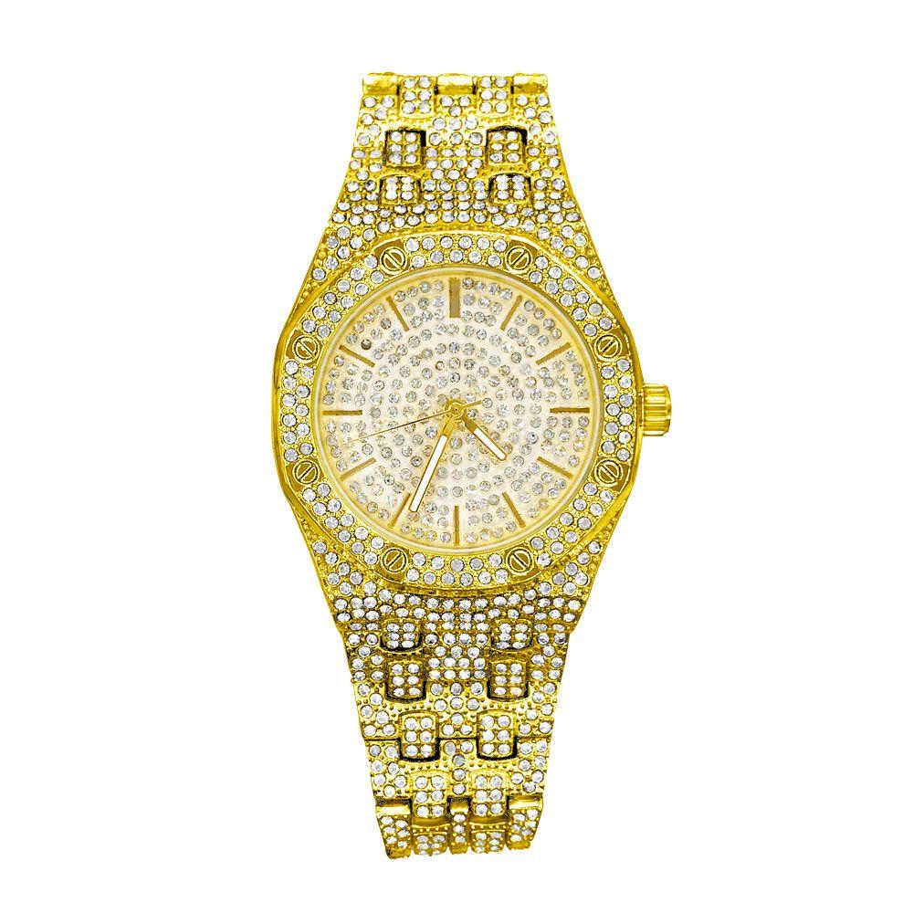 Full Ice Sport Iced Out Bling Hip Hop Watch Yellow Gold HipHopBling