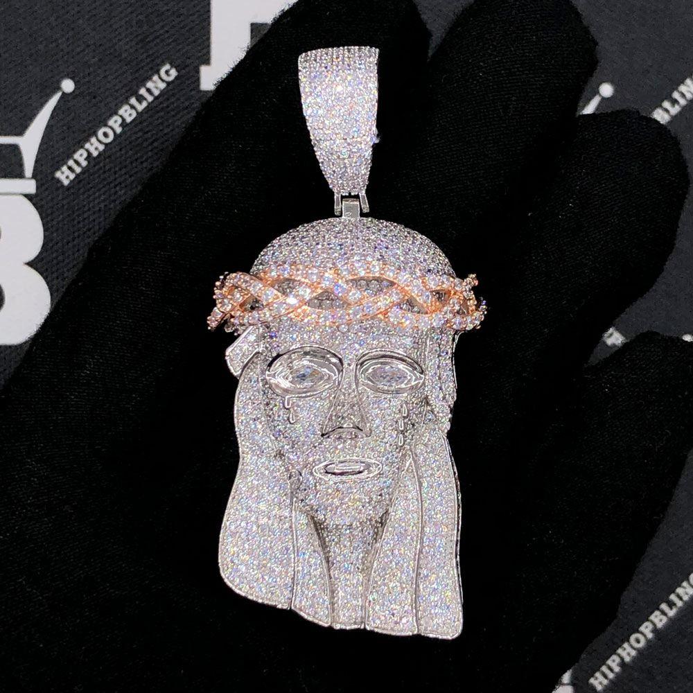 Full Pave Jesus Face VVS CZ Hip Hop Bling Pendant White Gold HipHopBling