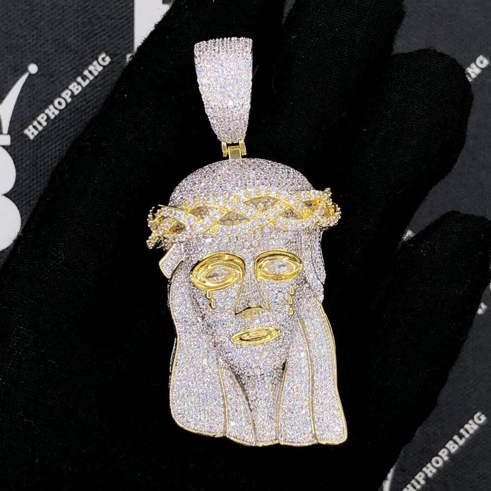 Full Pave Jesus Face VVS CZ Hip Hop Bling Pendant Yellow Gold HipHopBling