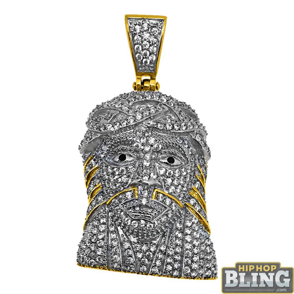 Fully Iced Out Gold Stainless Steel Medium Jesus Piece HipHopBling