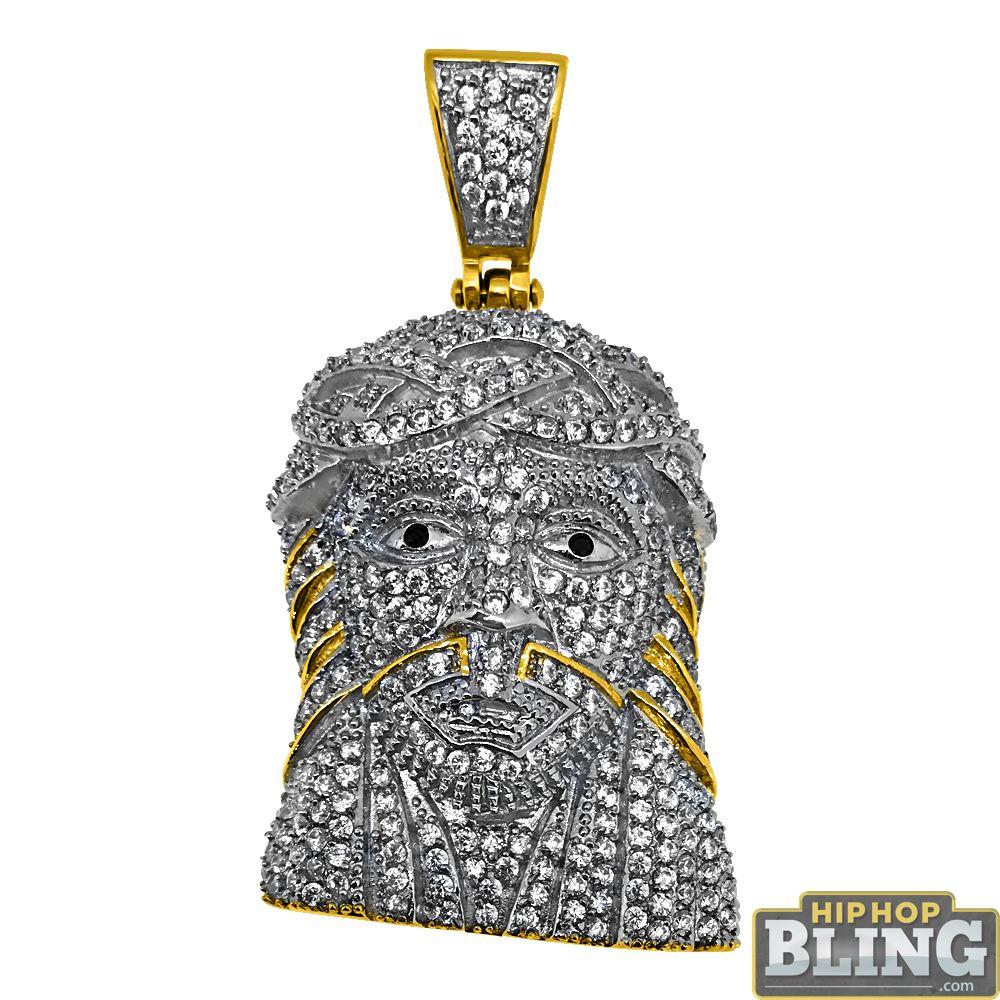Fully Iced Out Gold Stainless Steel Medium Jesus Piece Pendant Only HipHopBling