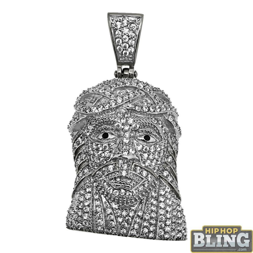 Fully Iced Out Stainless Steel Medium Jesus Piece Pendant Only HipHopBling