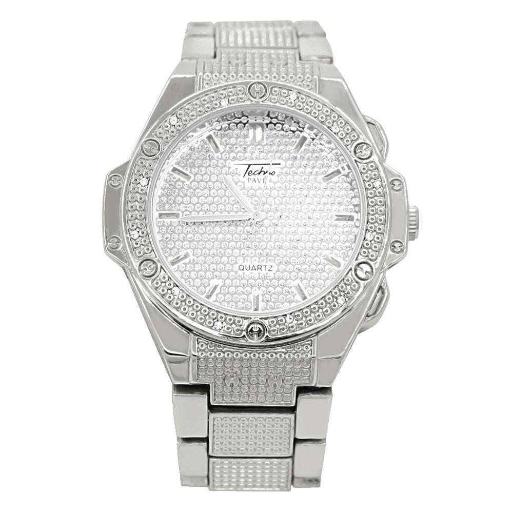 Futuristic Bling Bling Hip Hop Watch White Gold HipHopBling