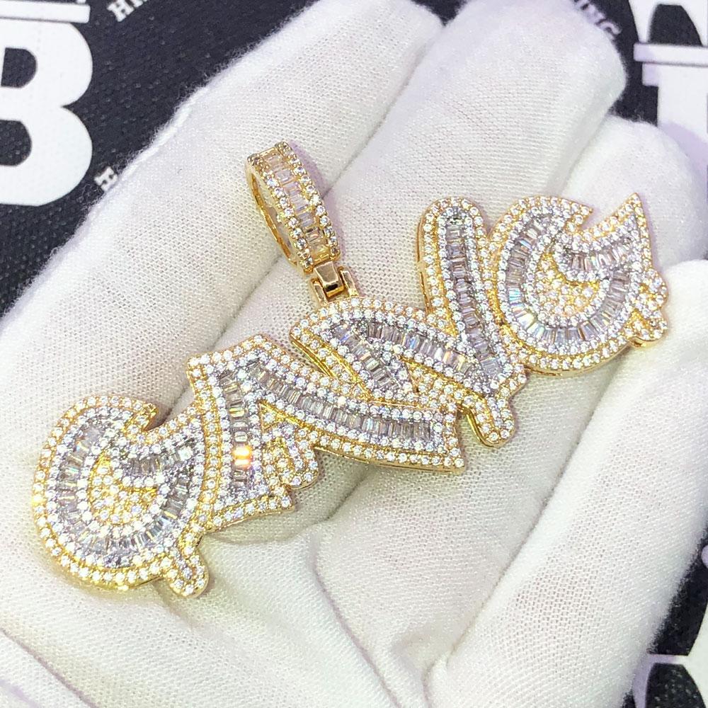 Gang Baguette CZ Hip Hop Iced Out Pendant Yellow Gold HipHopBling