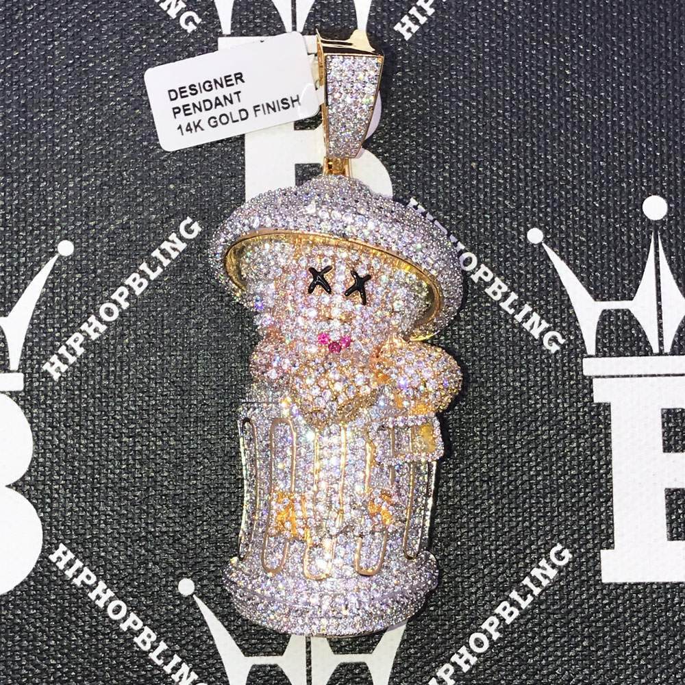 Garbage Can Man CZ Hip Hop Bling Bling Pendant Yellow Gold HipHopBling