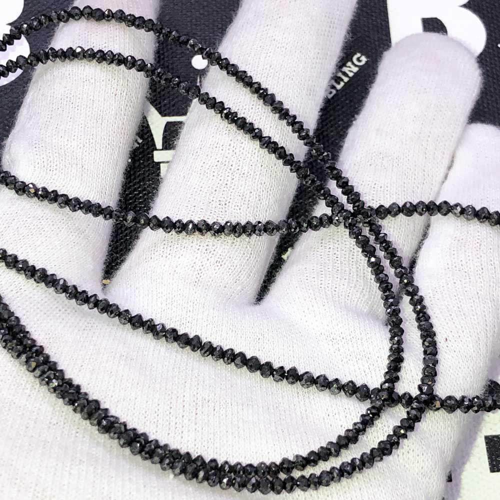 Genuine Black Diamond Solitaire Bead Chain 14K Gold 2MM 16" AA HipHopBling