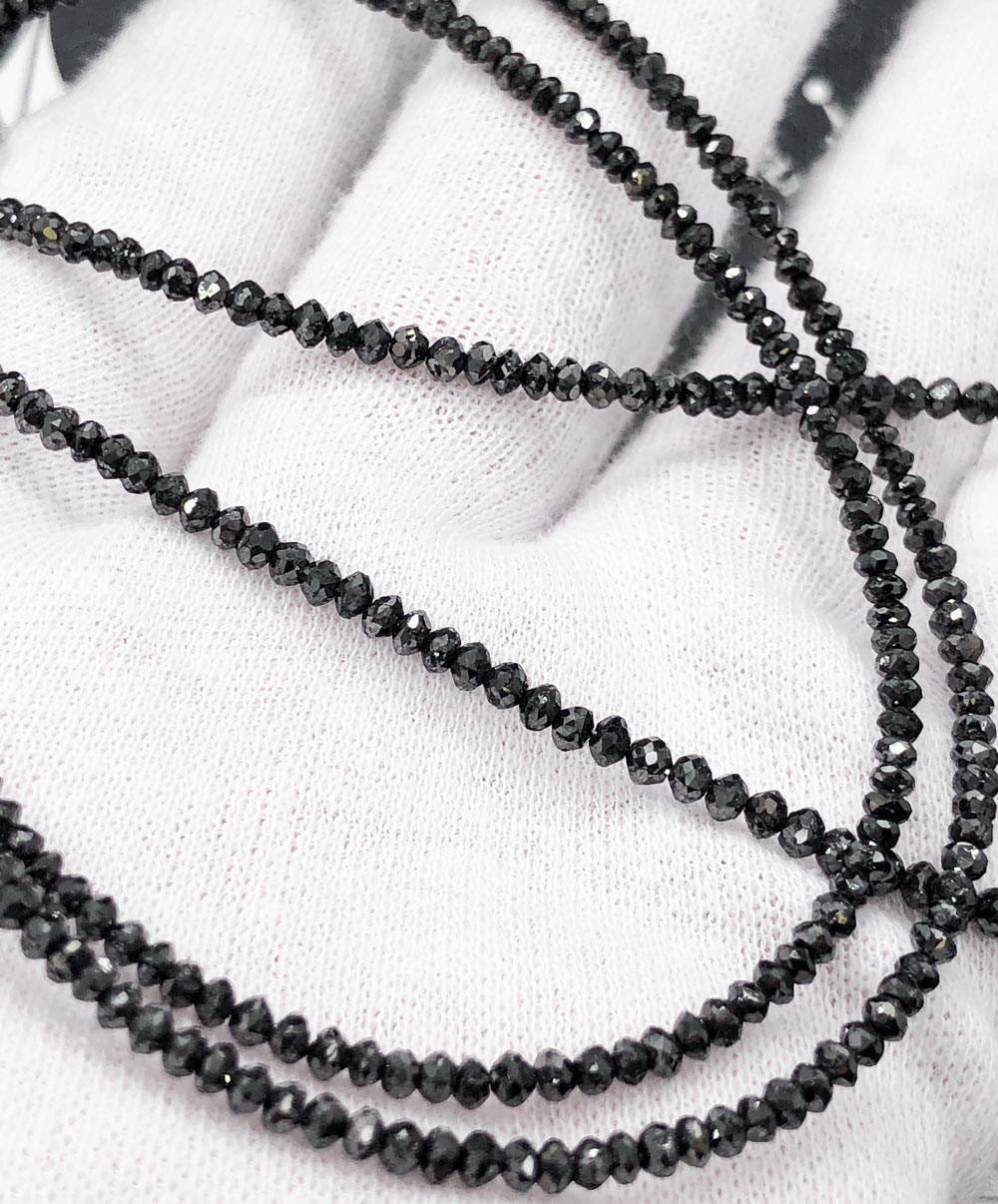 Genuine Black Diamond Solitaire Bead Chain 14K Gold 2MM 16" AA HipHopBling