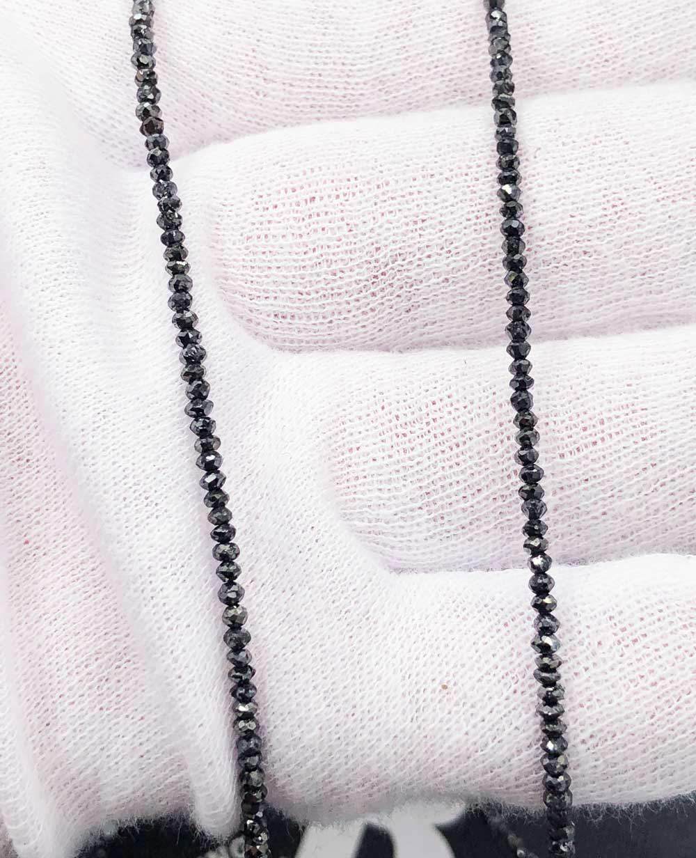 Genuine Black Diamond Solitaire Bead Chain 14K Gold 3MM 16" AA HipHopBling