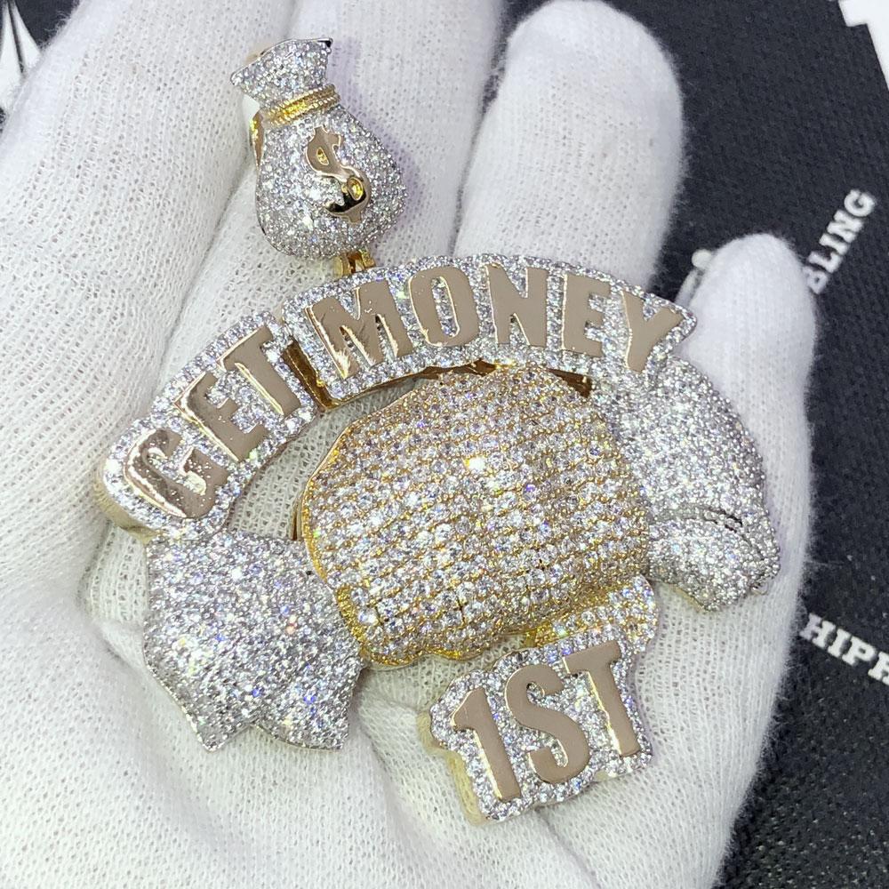 Get Money First VVS CZ Hip Hop Bling Iced Out Pendant Yellow Gold HipHopBling