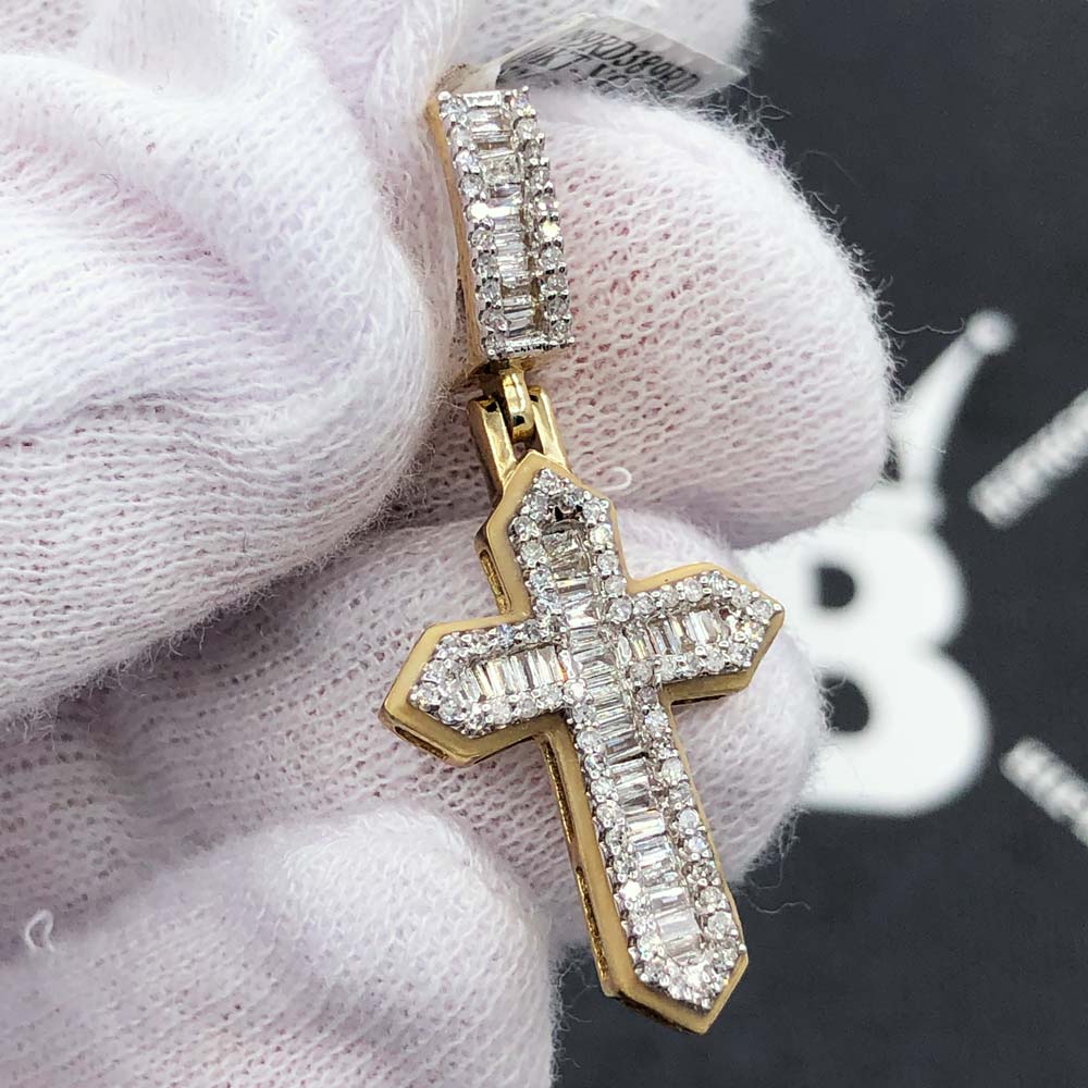 Glow in Dark Taper Cross Baguette Diamond Pendant .52cttw 10K Yellow Gold HipHopBling