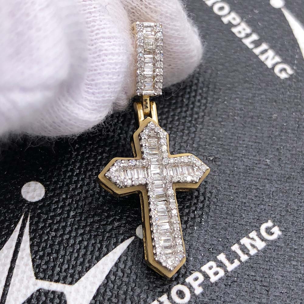 Glow in Dark Taper Cross Baguette Diamond Pendant .52cttw 10K Yellow Gold HipHopBling