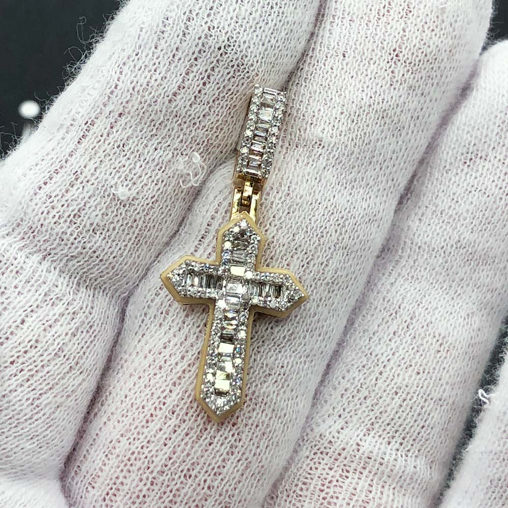 Glow in Dark Taper Cross Baguette Diamond Pendant .52cttw 10K Yellow Gold HipHopBling