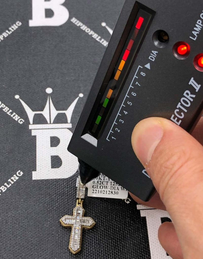 Glow in Dark Taper Cross Baguette Diamond Pendant .52cttw 10K Yellow Gold HipHopBling