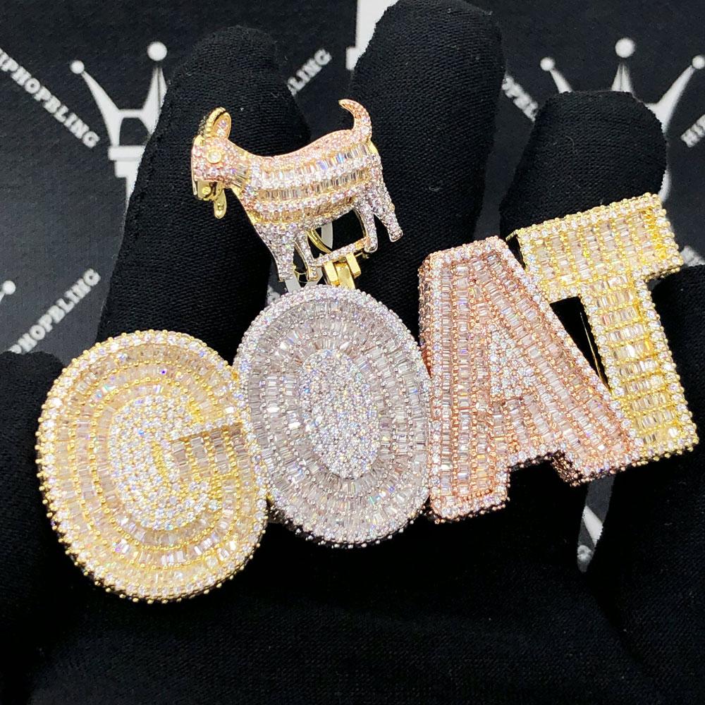 GOAT 3D 3 Tone Baguette VVS CZ Iced Out Pendant 3 Tone HipHopBling