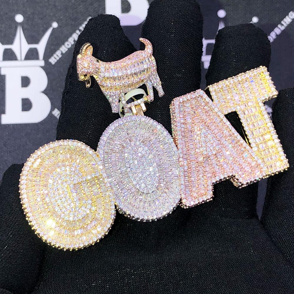 GOAT 3D 3 Tone Baguette VVS CZ Iced Out Pendant 3 Tone HipHopBling