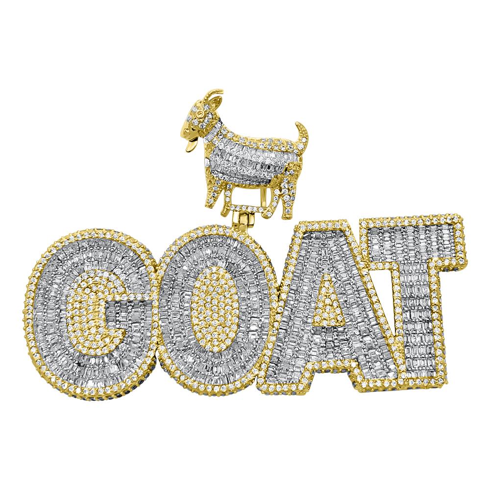 GOAT Baguette CZ Hip Hop Bling Iced Out Pendant Yellow Gold HipHopBling