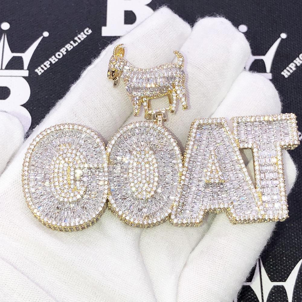 GOAT Baguette CZ Hip Hop Bling Iced Out Pendant Yellow Gold HipHopBling