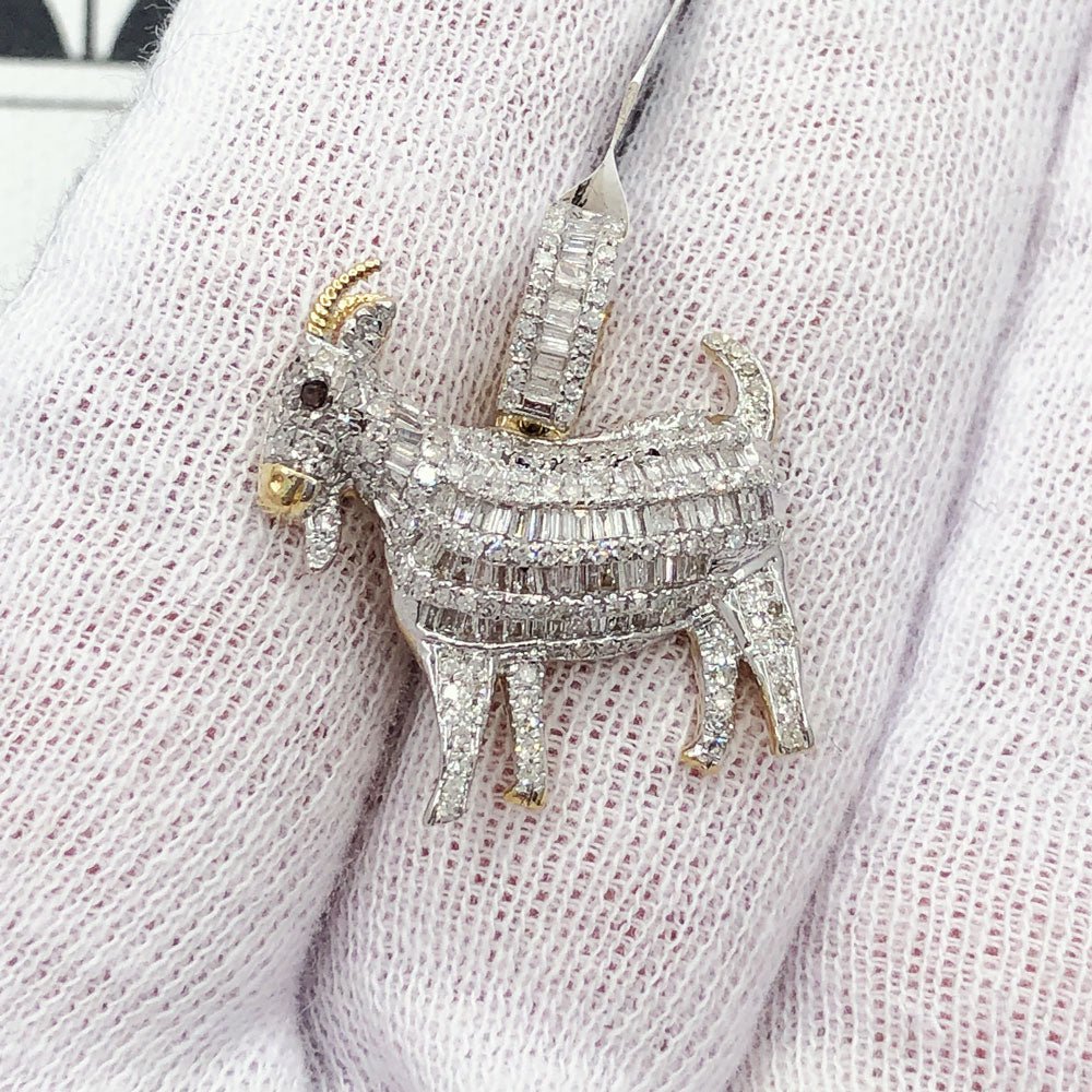 Goat Baguette Diamond Pendant 1.00cttw 10K Yellow Gold HipHopBling