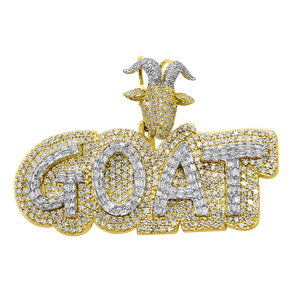 GOAT Baguette Diamond Pendant 4.00cttw 10K Yellow Gold HipHopBling